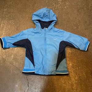 Vtg Nike Windbreaker Kids 12M Blue Just Do It Hooded Full Zip Jacket Mesh Lined